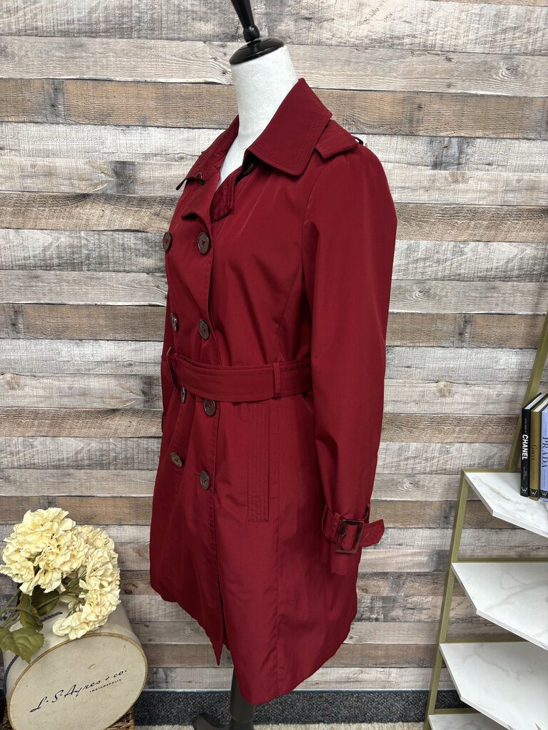 London Fog Double-Breasted Belted Red Trench Coat