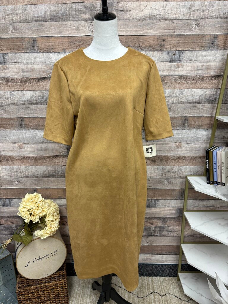 NWT Anne Klein Tan Faux Suede T-Shirt Dress