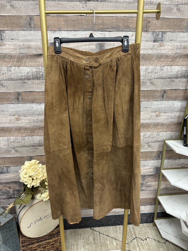 Investments Brown Suede Leather Midi Skirt
