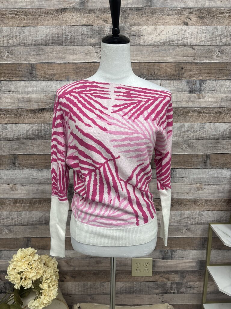 Venus Pink Leaf Print Off Shoulder Sweater