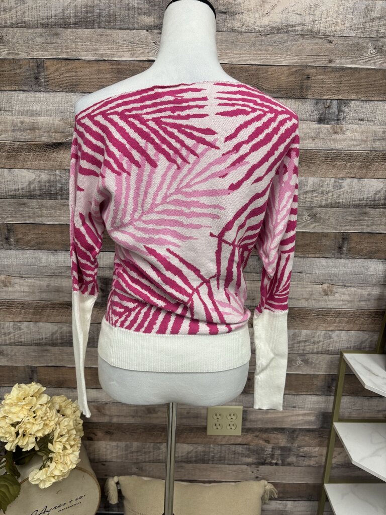 Venus Pink Leaf Print Off Shoulder Sweater