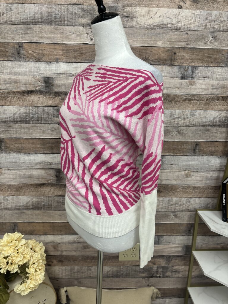Venus Pink Leaf Print Off Shoulder Sweater