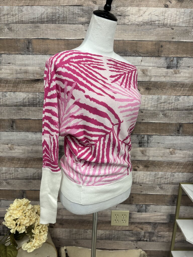 Venus Pink Leaf Print Off Shoulder Sweater