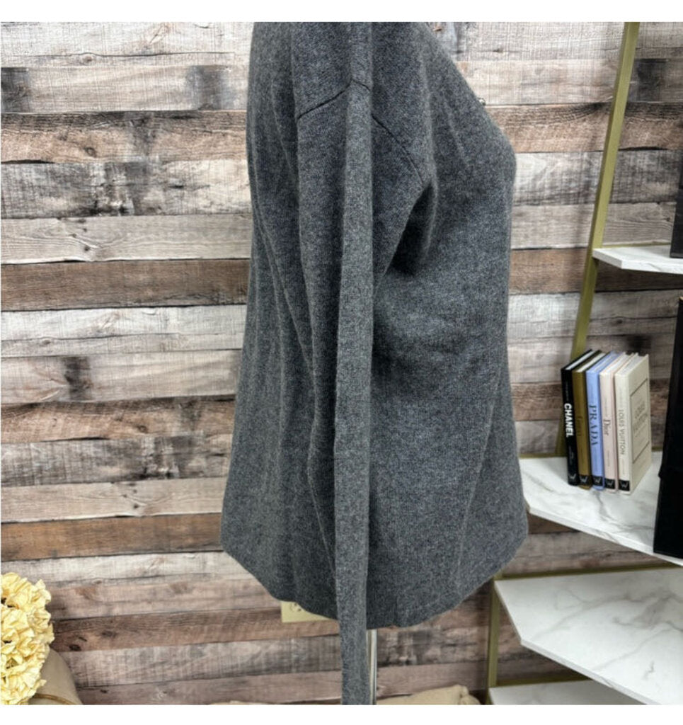 Neiman Marcus Grey 100% Cashmere Embellished V-Neck Sweater