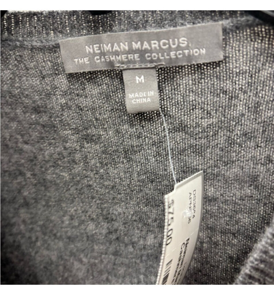Neiman Marcus Grey 100% Cashmere Embellished V-Neck Sweater