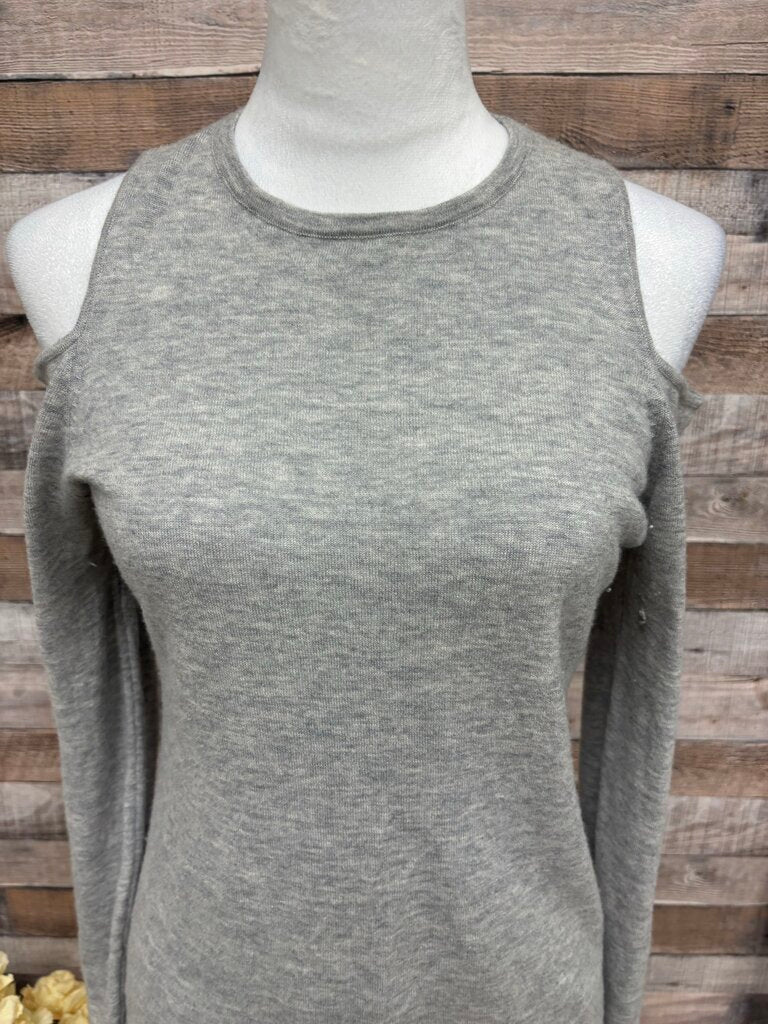Saks Fifth Avenue Grey 100% Cashmere Cold-Shoulder Top