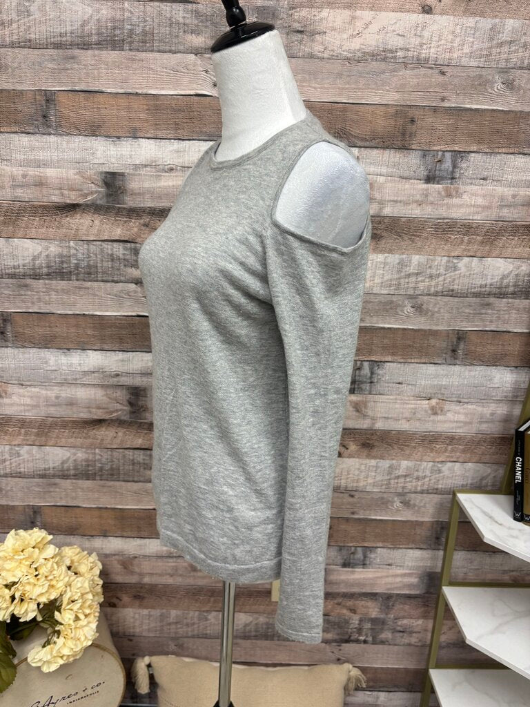 Saks Fifth Avenue Grey 100% Cashmere Cold-Shoulder Top