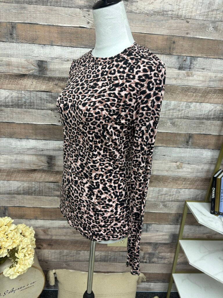 Cuddl Duds Pink Leopard Print Softwear with Stretch Long Sleeve Top