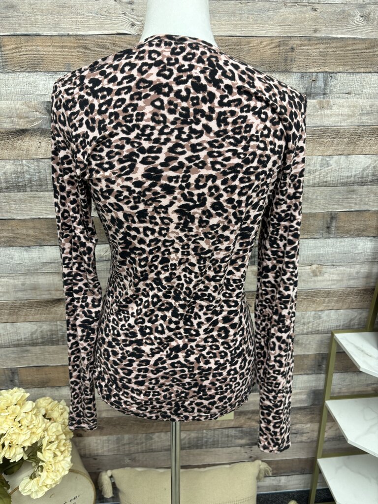 Cuddl Duds Pink Leopard Print Softwear with Stretch Long Sleeve Top