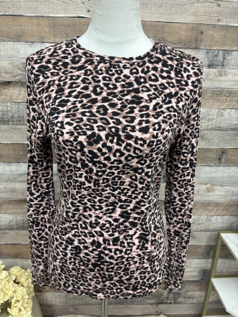 Cuddl Duds Pink Leopard Print Softwear with Stretch Long Sleeve Top