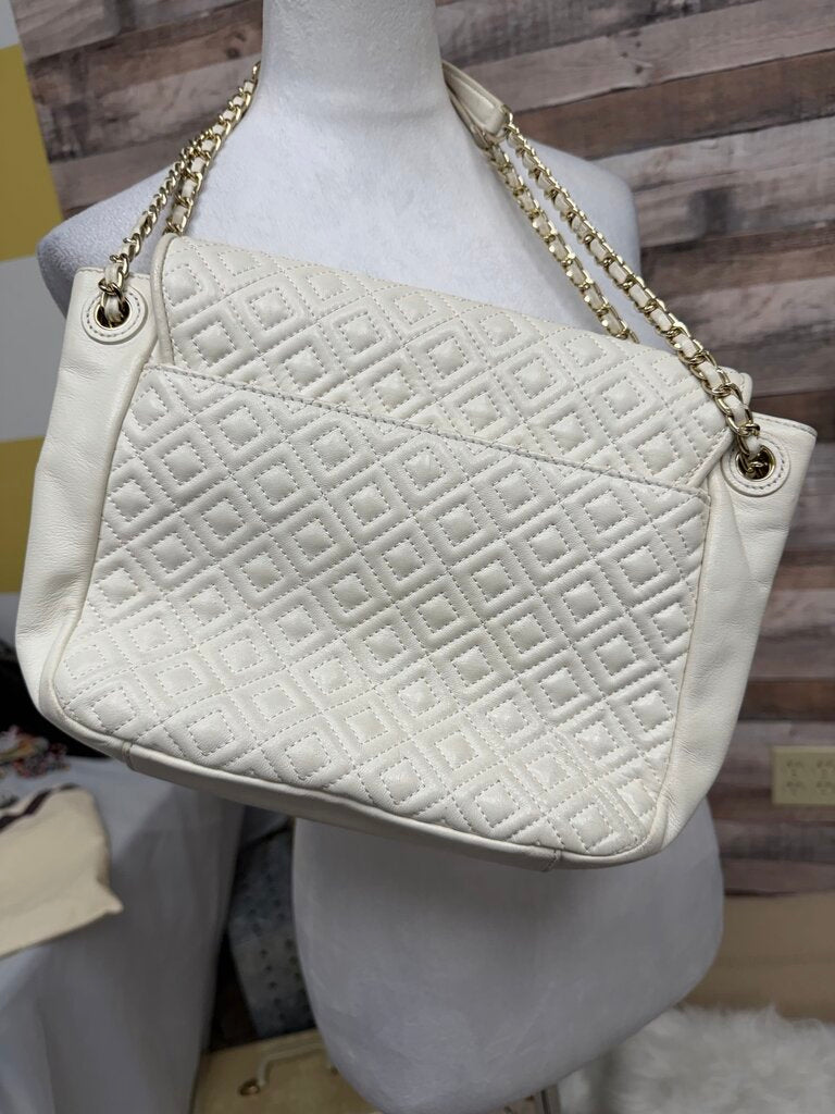 Tory Burch White Quilted Marion Bag w/Duster