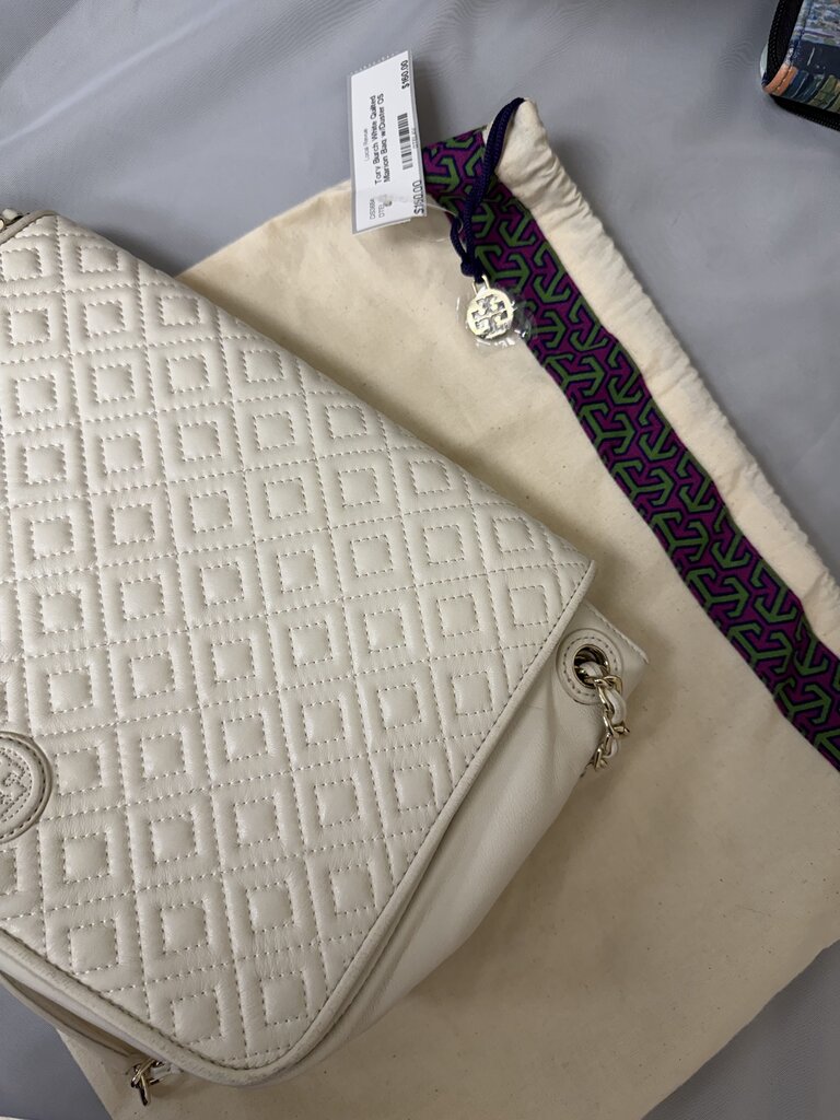 Tory Burch White Quilted Marion Bag w/Duster