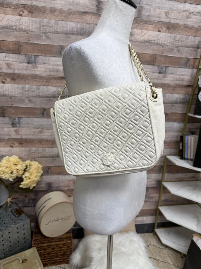 Tory Burch White Quilted Marion Bag w/Duster