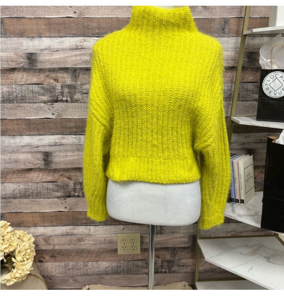 Express Chartreuse Fuzzy Knit Turtleneck Sweater