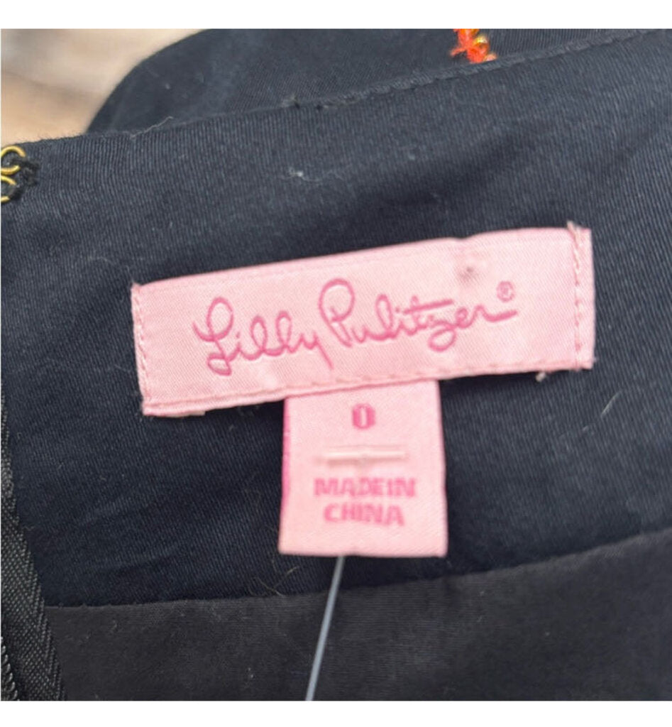 Lilly Pulitzer Black w/Coral Embrodiery Sheath