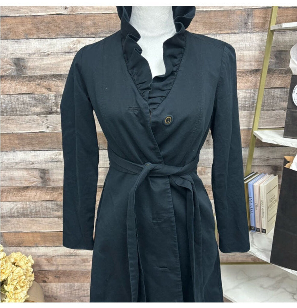 Lilly Pulitzer Black Trench Coat w/Ruffle Collar