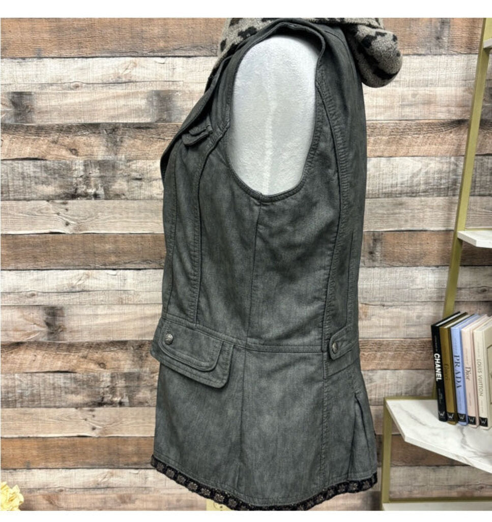 Montana Co. Faux Grey Gun Metal Leather Vest w/Hood