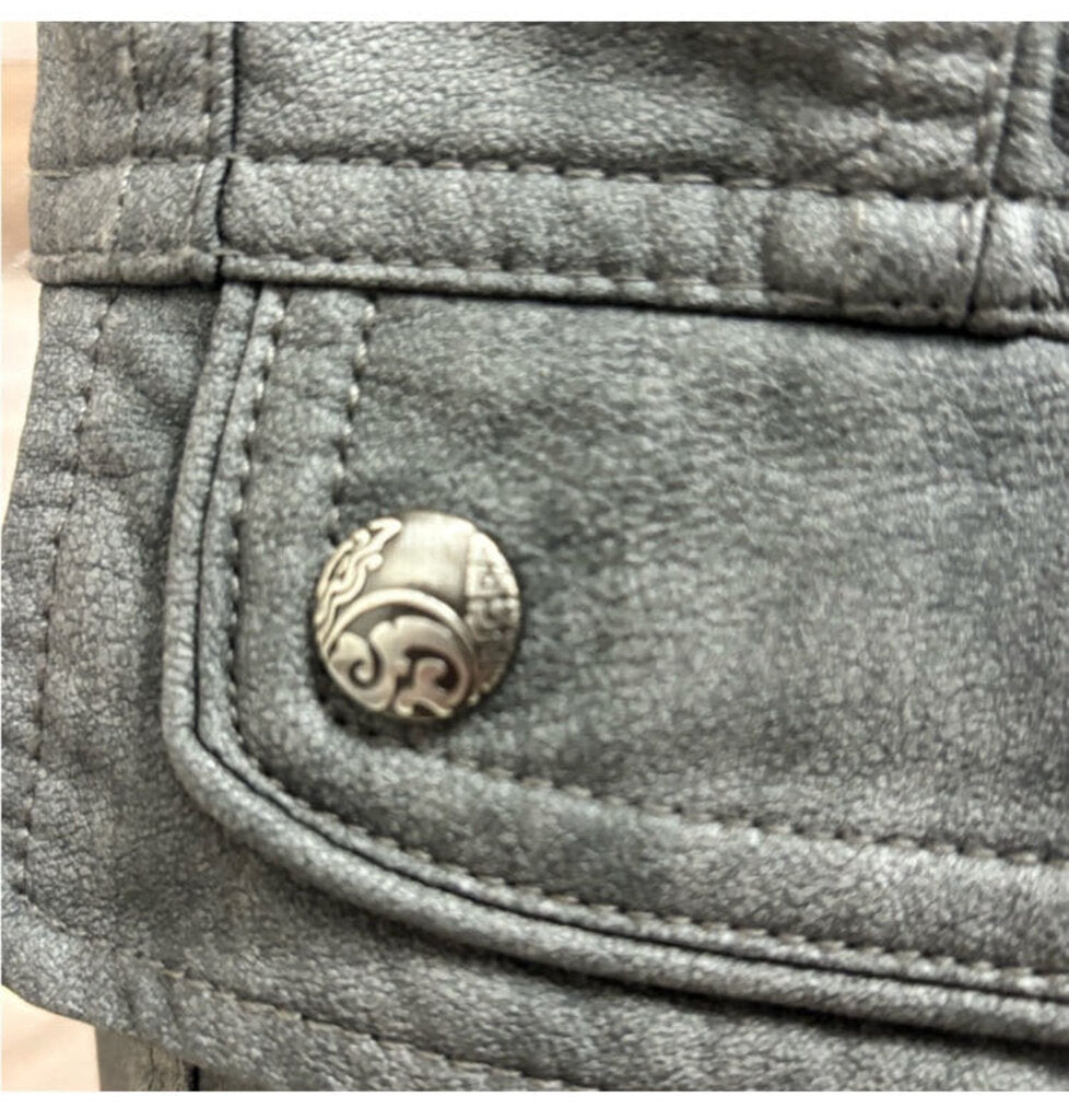 Montana Co. Faux Grey Gun Metal Leather Vest w/Hood