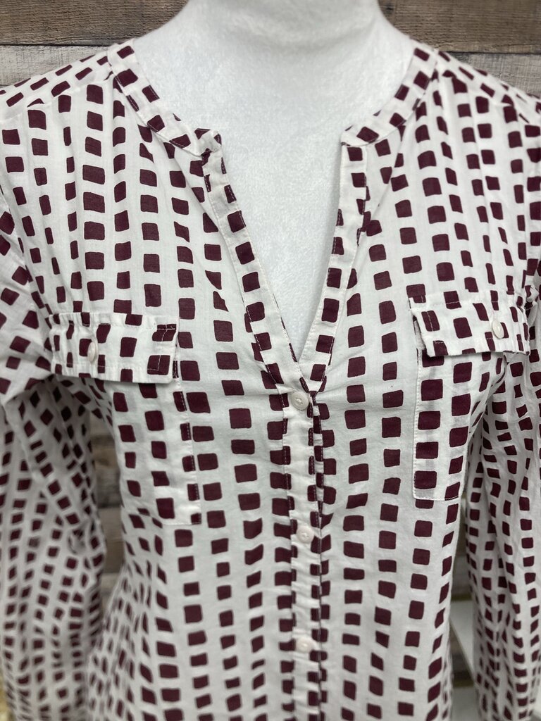 Loft White & Maroon Geometric Print Button-Down Blouse
