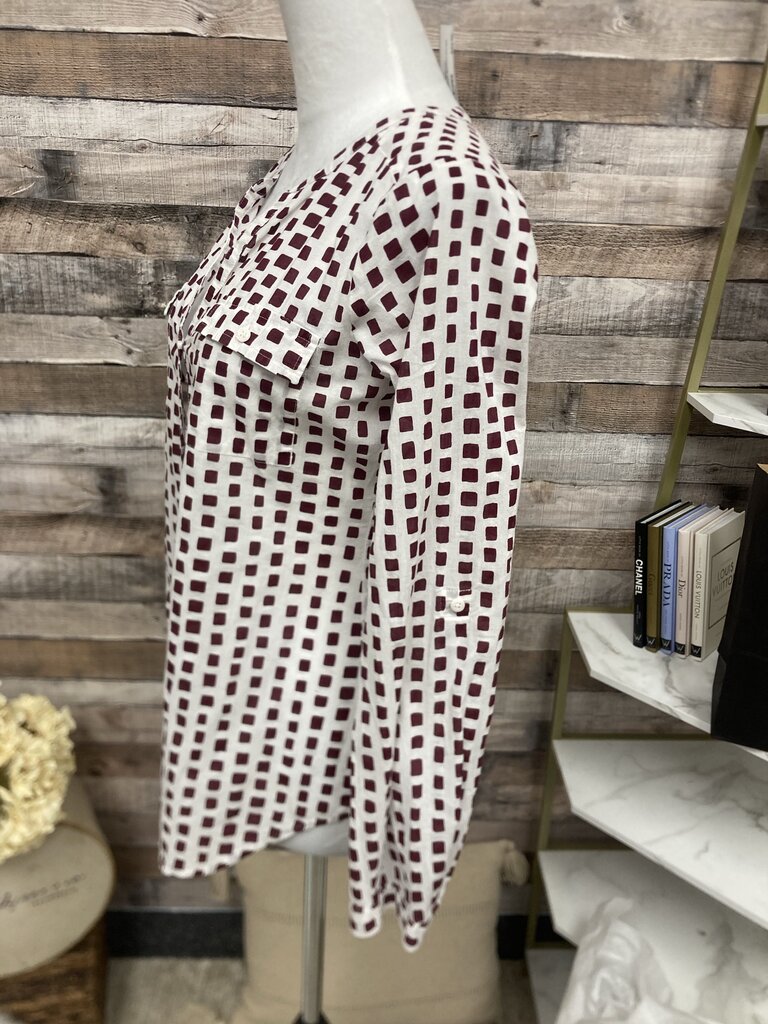 Loft White & Maroon Geometric Print Button-Down Blouse