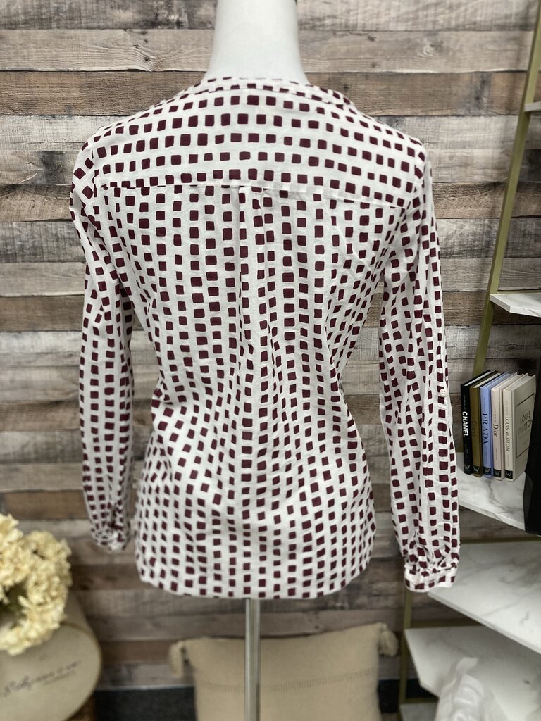Loft White & Maroon Geometric Print Button-Down Blouse
