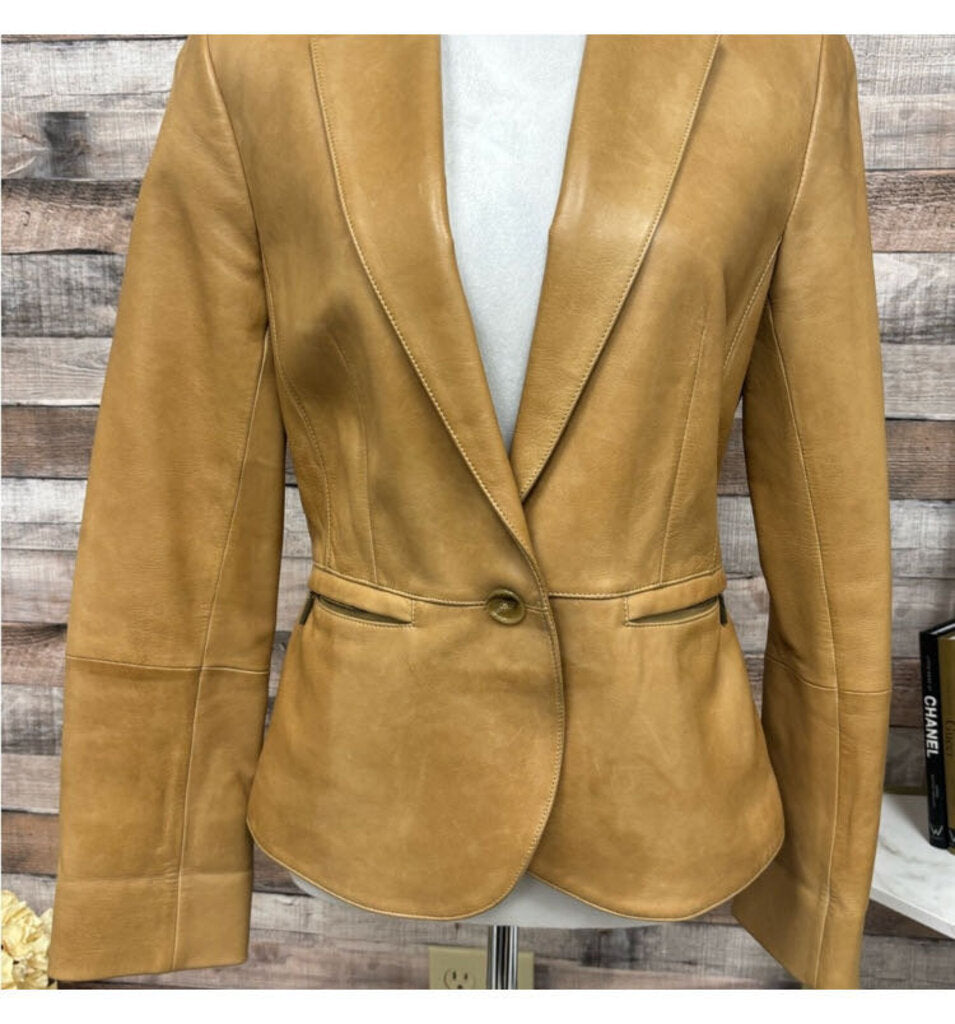 Saks Fifth Avenue Lambskin Leather Tan Blazer