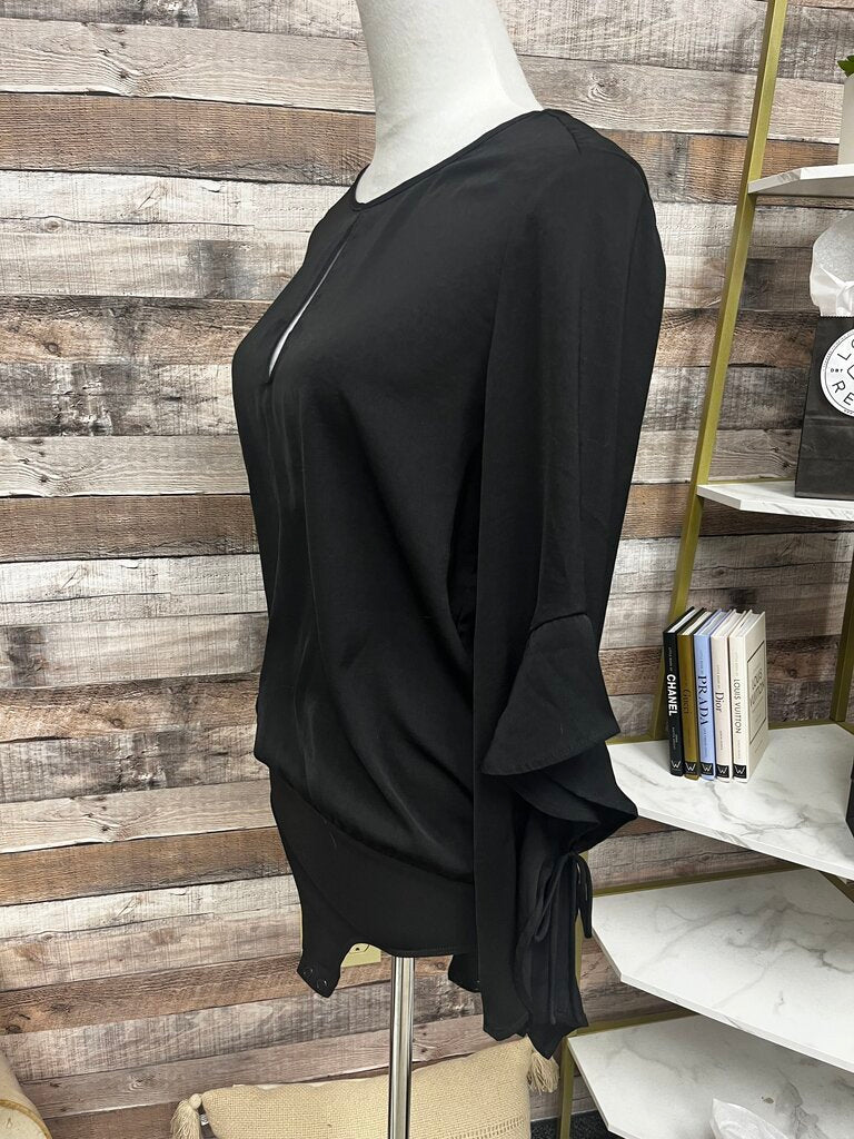 Express Black Ruffle Tie Sleeve Bodysuit with Keyhole Detail