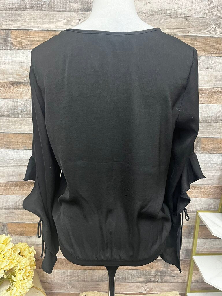 Express Black Ruffle Tie Sleeve Bodysuit with Keyhole Detail