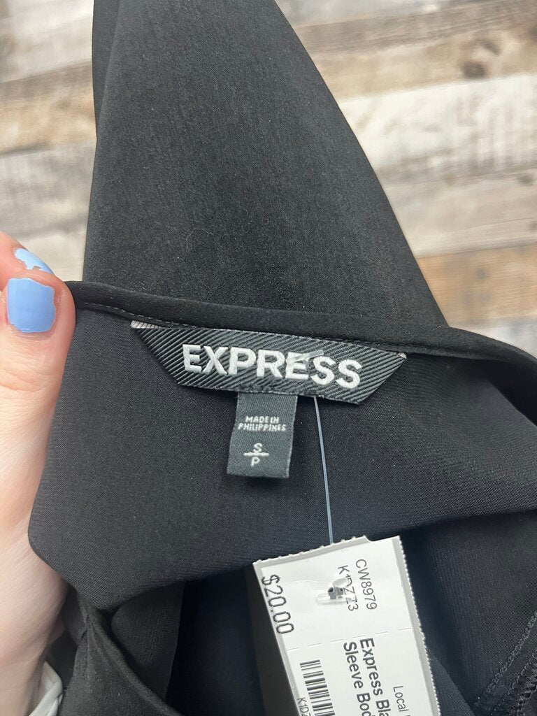 Express Black Ruffle Tie Sleeve Bodysuit with Keyhole Detail