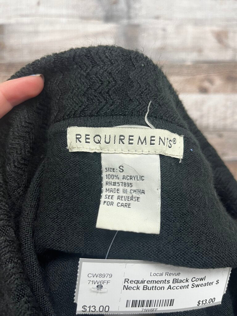 Requirements Black Cowl Neck Button Accent Sweater