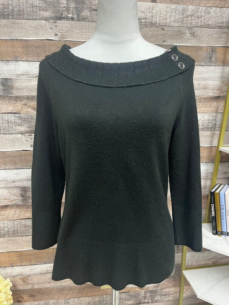 Requirements Black Cowl Neck Button Accent Sweater
