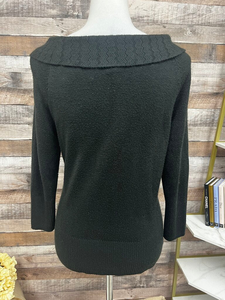 Requirements Black Cowl Neck Button Accent Sweater