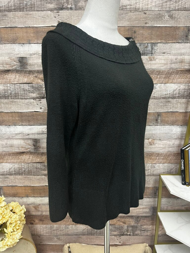 Requirements Black Cowl Neck Button Accent Sweater