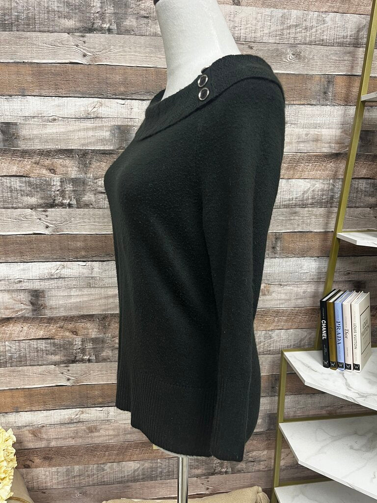Requirements Black Cowl Neck Button Accent Sweater