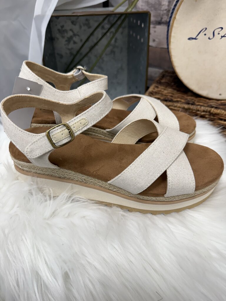 TOMS Gia Linen Canvas Platform Wedge Sandals
