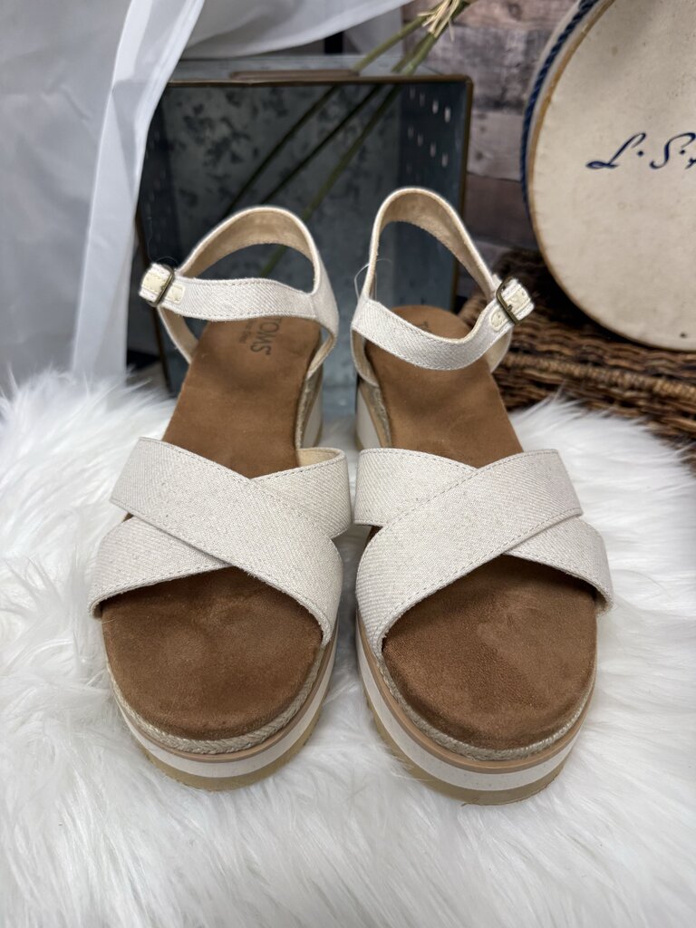 TOMS Gia Linen Canvas Platform Wedge Sandals