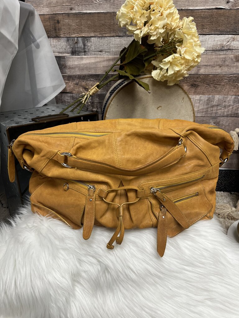 Andrew Marc Golden Leather Carry On Tote