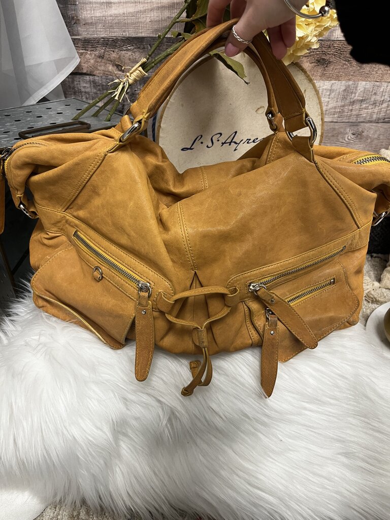 Andrew Marc Golden Leather Carry On Tote