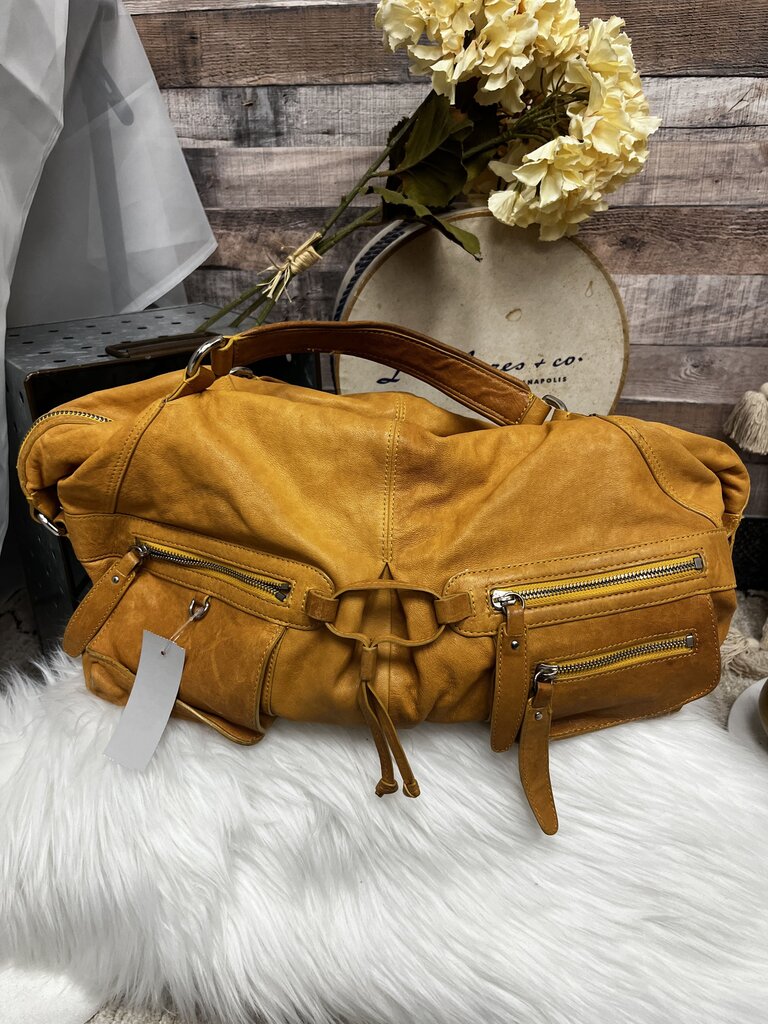 Andrew Marc Golden Leather Carry On Tote