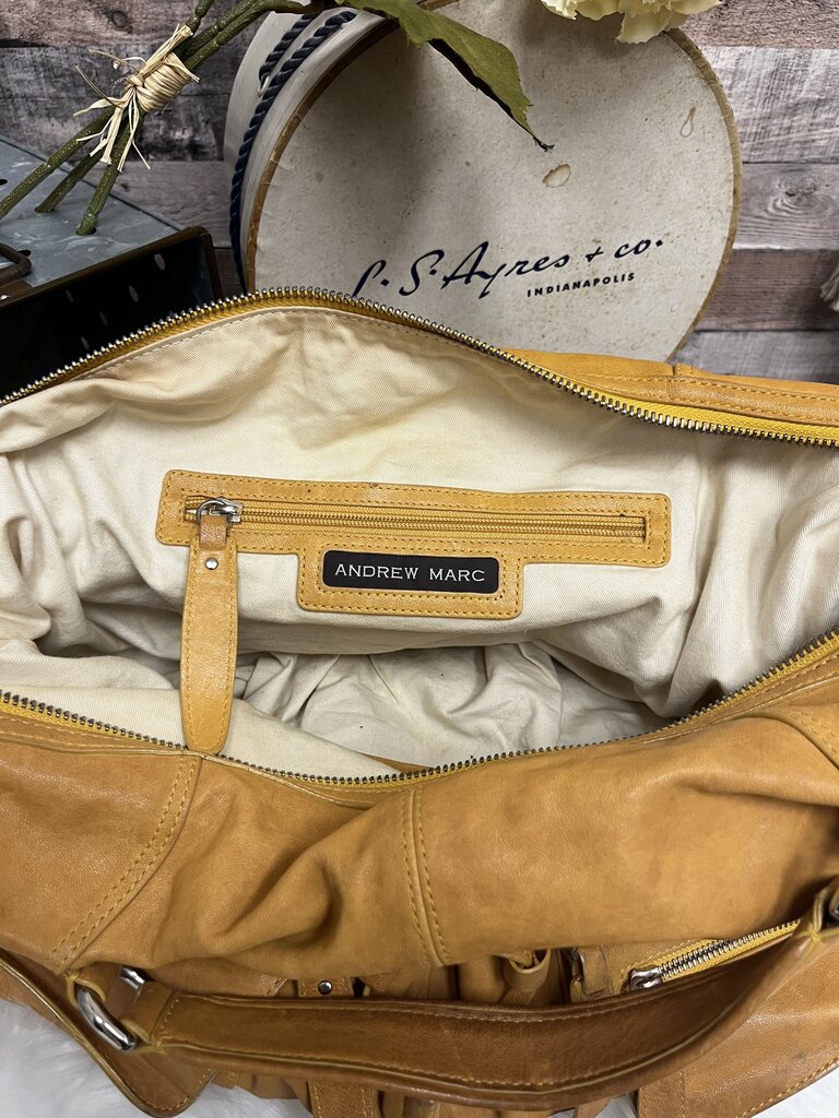Andrew Marc Golden Leather Carry On Tote