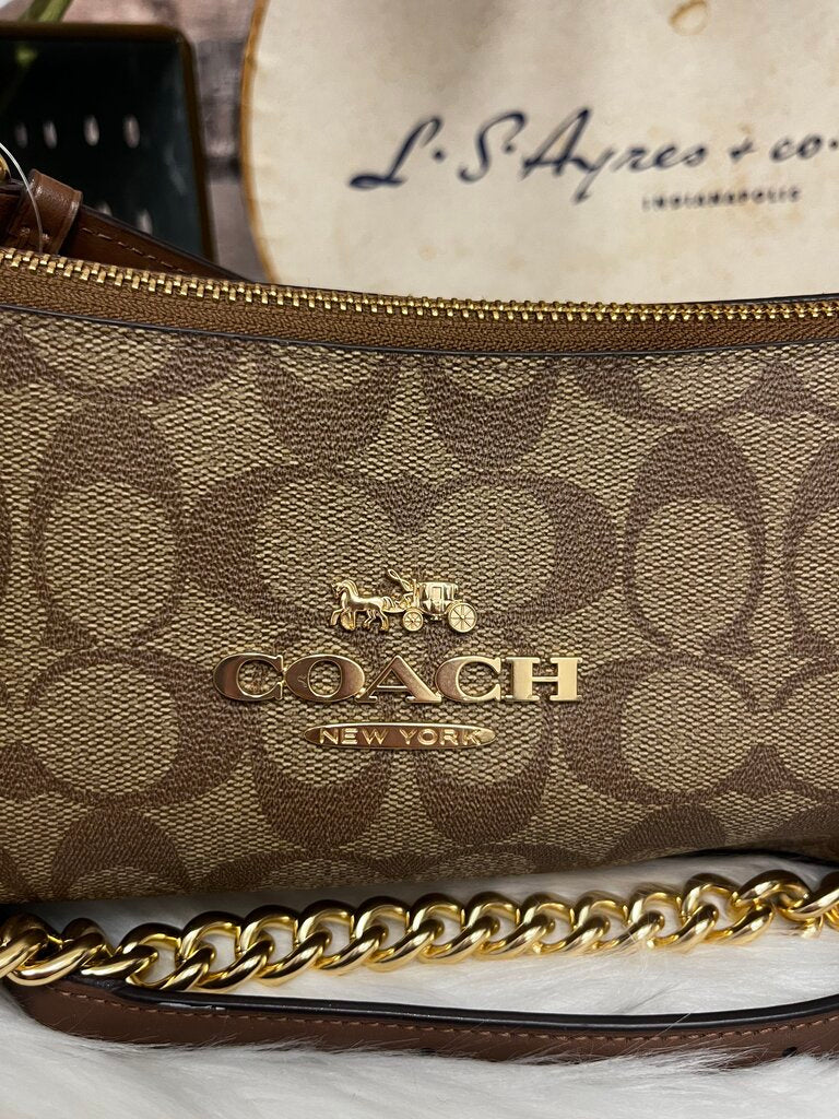 Coach Tan & Brown Leather Baguette w/Gold Chain