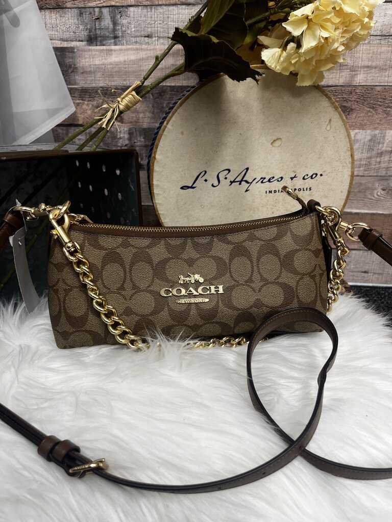 Coach Tan & Brown Leather Baguette w/Gold Chain