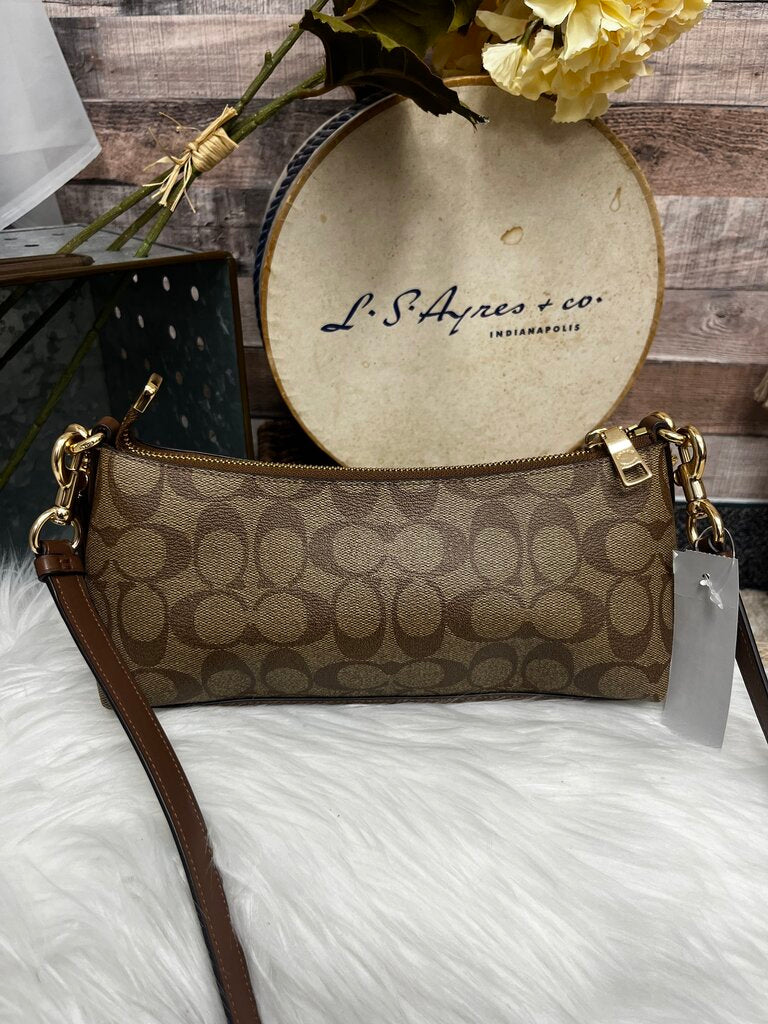 Coach Tan & Brown Leather Baguette w/Gold Chain