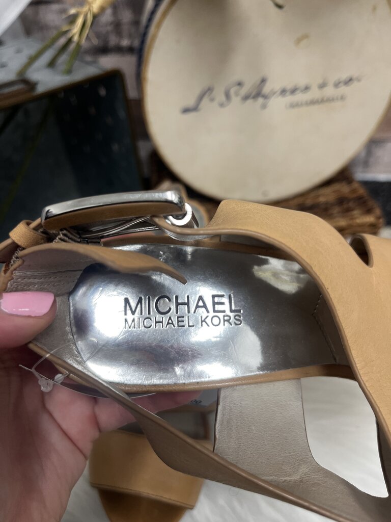 Michael Kors Nude Leather Platform Strap Heels