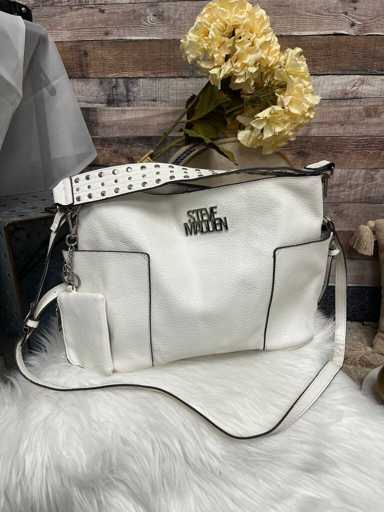 Steve Madden White Hobo Bag w/Silver Studded Strap