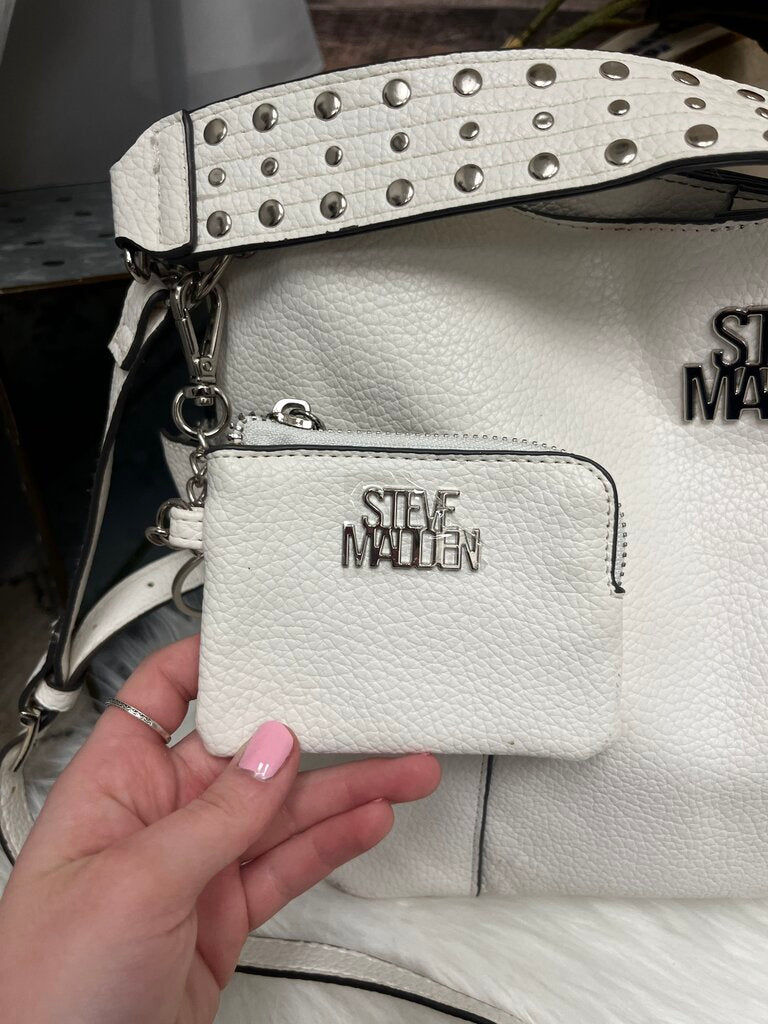 Steve Madden White Hobo Bag w/Silver Studded Strap