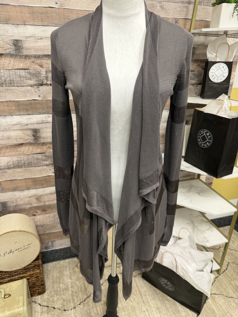 INC Grey Striped Waterfall Cardigan