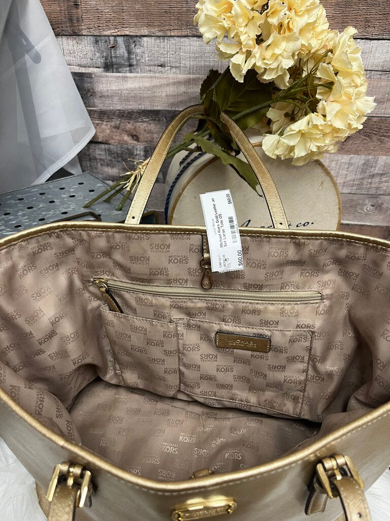 Michael Kors Gold Leather Jet Set Large Tote