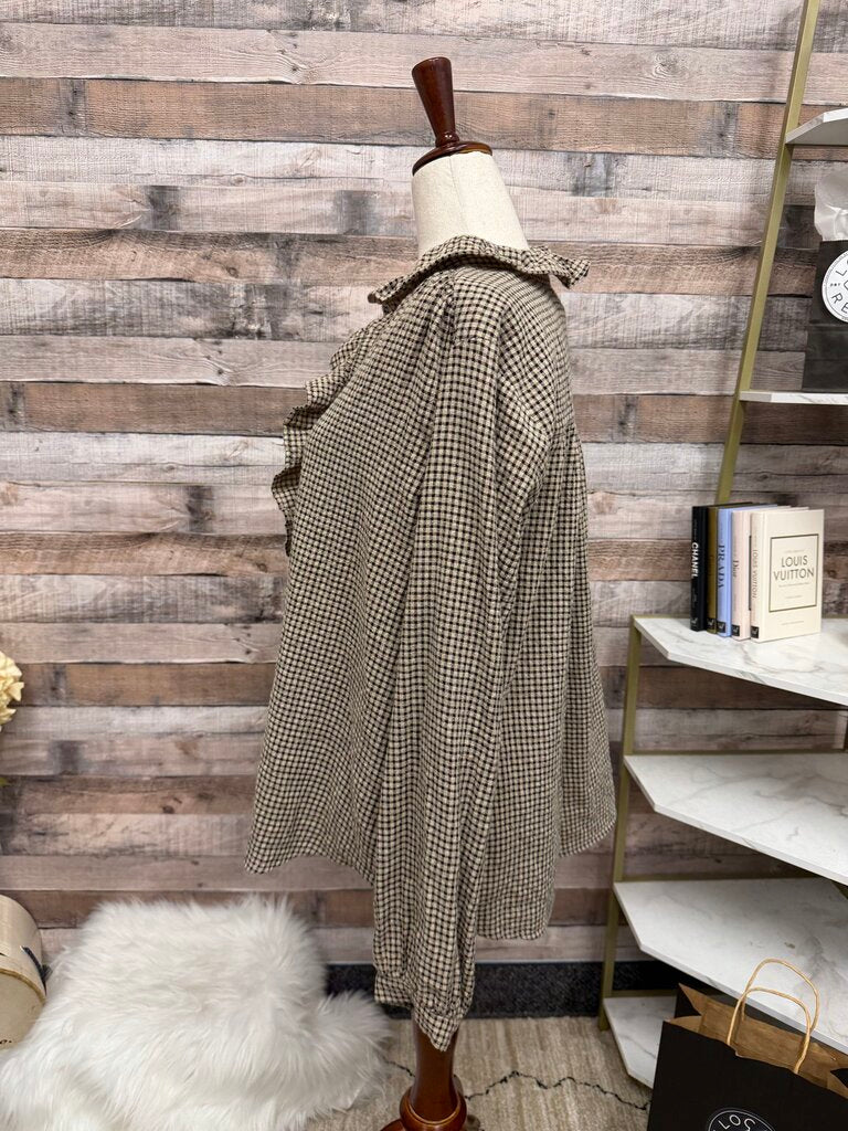 Xirena Black & Tan Gingham Check Ruffle Collar