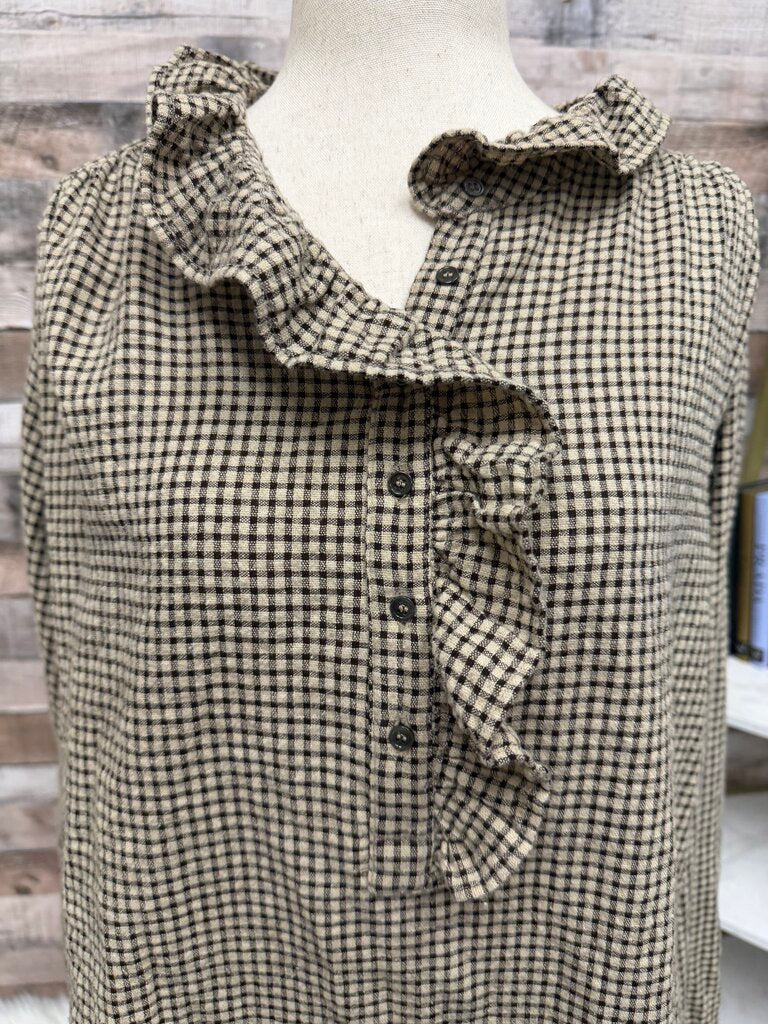 Xirena Black & Tan Gingham Check Ruffle Collar